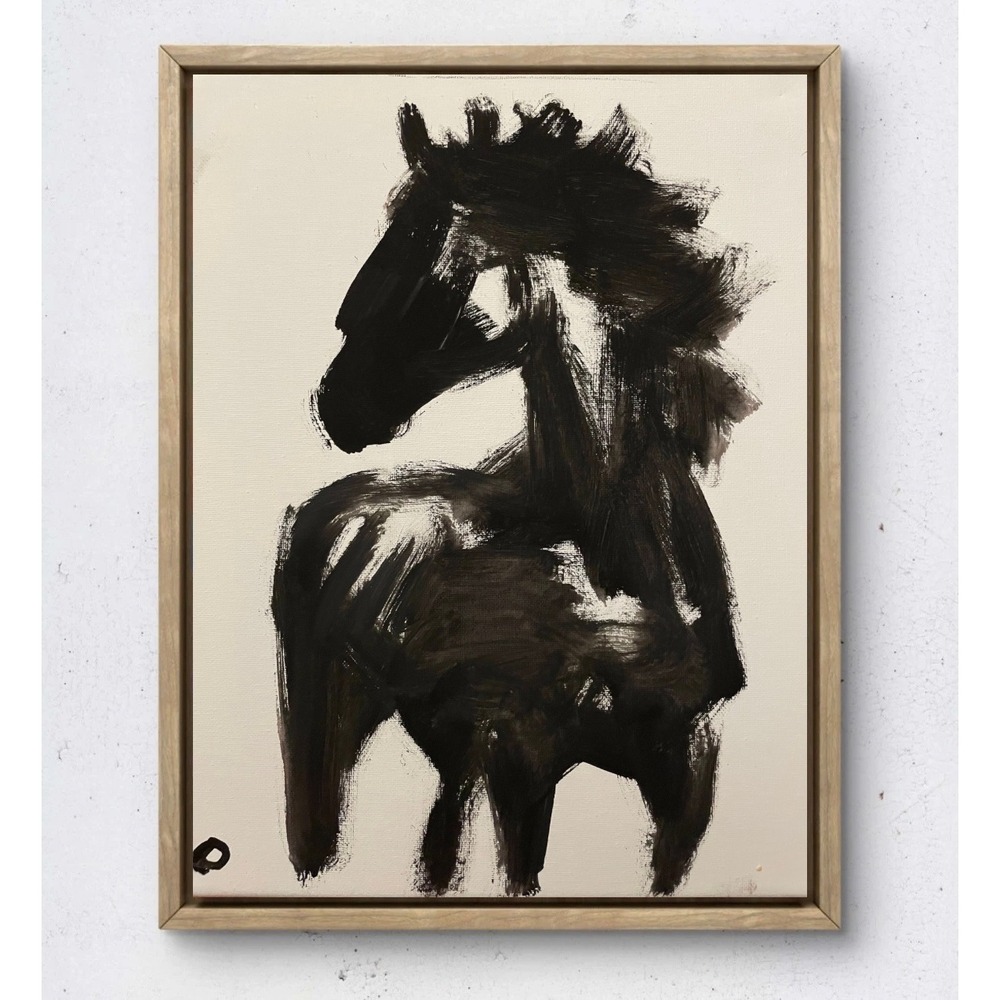 OMAN Original Black Ink Horse Study Abstract Expressionist Canvas Painting 11x14